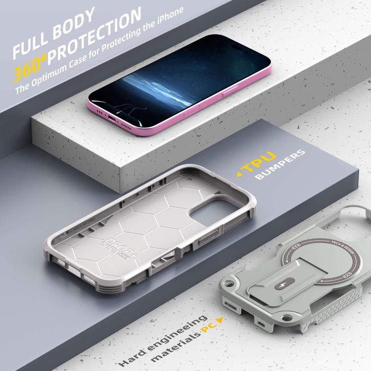 For iPhone 17 Armor Magsafe Holder PC Hybrid TPU Phone Case