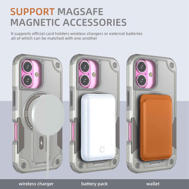 For iPhone 17 Armor Magsafe Holder PC Hybrid TPU Phone Case