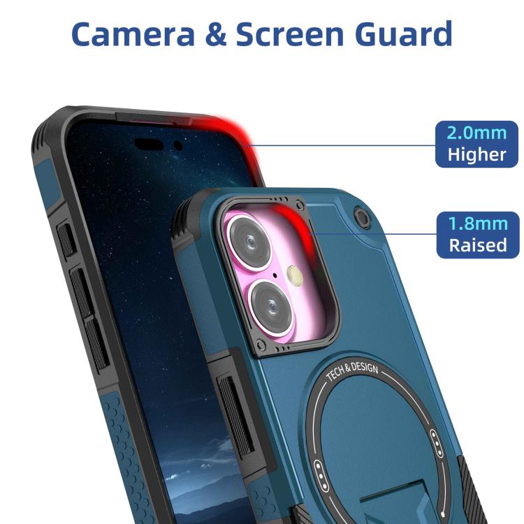 For iPhone 17 Armor Magsafe Holder PC Hybrid TPU Phone Case