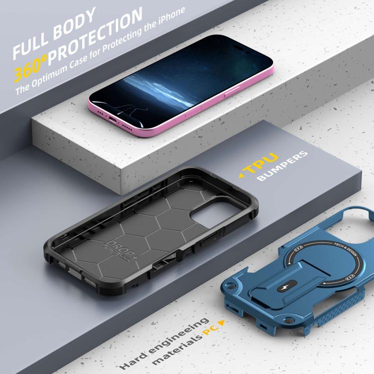 For iPhone 17 Armor Magsafe Holder PC Hybrid TPU Phone Case