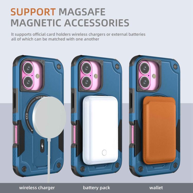For iPhone 17 Armor Magsafe Holder PC Hybrid TPU Phone Case