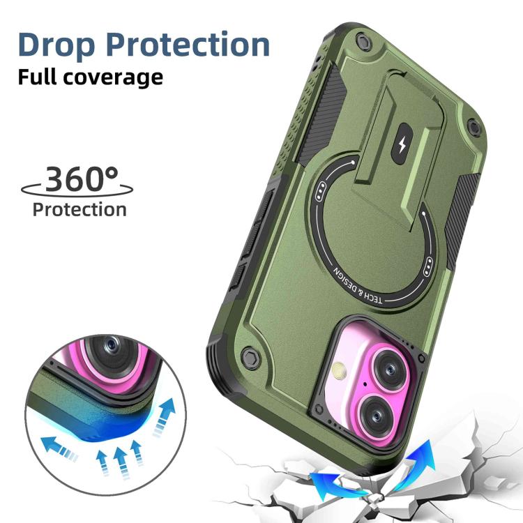 For iPhone 17 Armor Magsafe Holder PC Hybrid TPU Phone Case