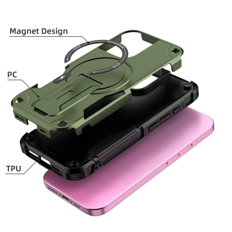 For iPhone 17 Armor Magsafe Holder PC Hybrid TPU Phone Case