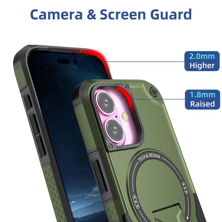 For iPhone 17 Armor Magsafe Holder PC Hybrid TPU Phone Case