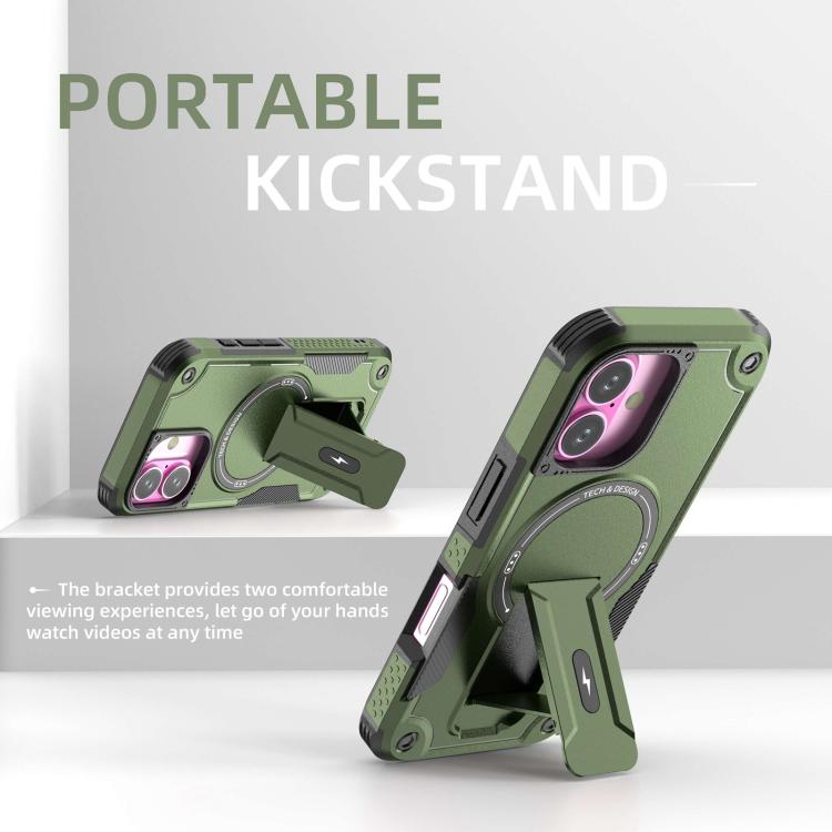 For iPhone 17 Armor Magsafe Holder PC Hybrid TPU Phone Case