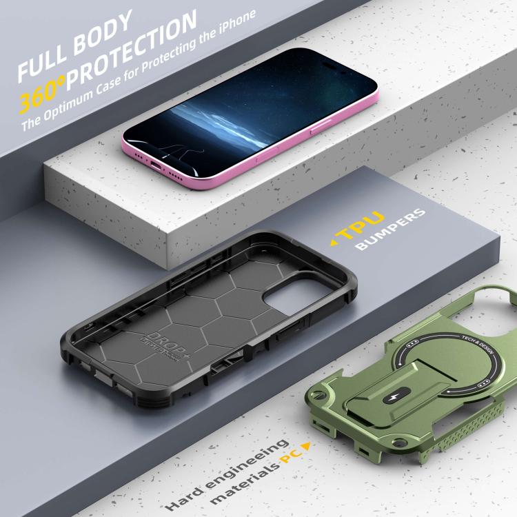 For iPhone 17 Armor Magsafe Holder PC Hybrid TPU Phone Case