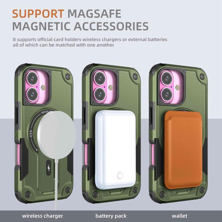 For iPhone 17 Armor Magsafe Holder PC Hybrid TPU Phone Case