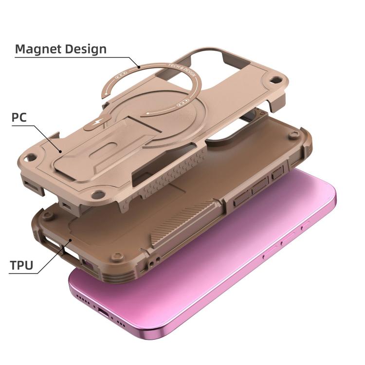 For iPhone 17 Armor Magsafe Holder PC Hybrid TPU Phone Case