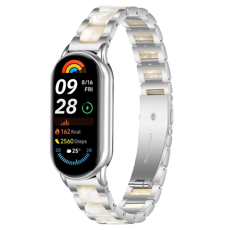 For Xiaomi Smart Band 10 / 9 / 8 xDfind Three Beads Metal Resin Watch Band