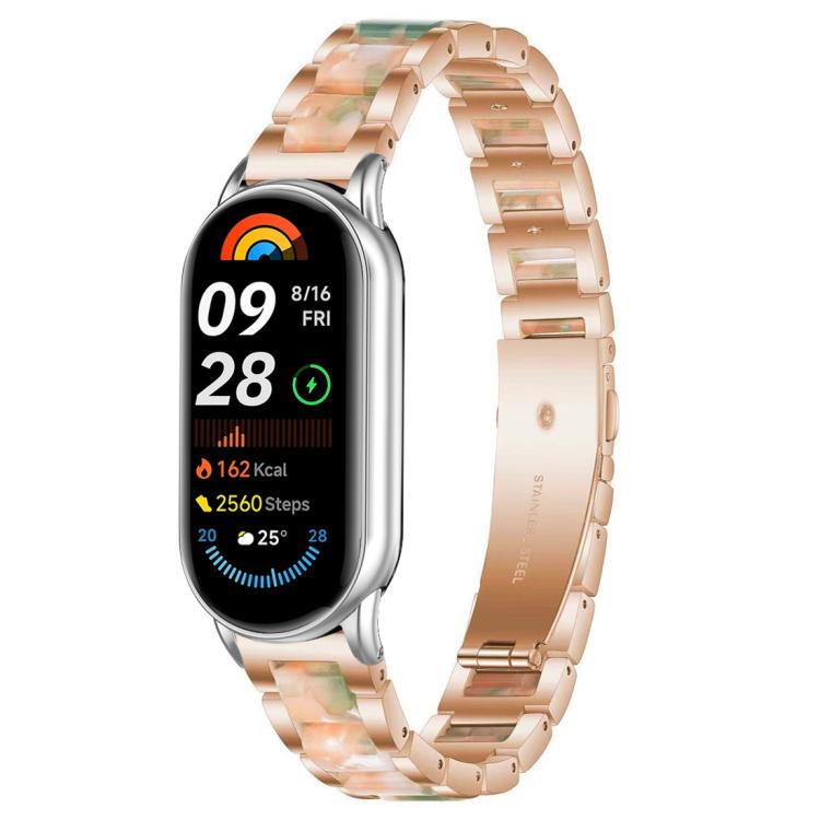 For Xiaomi Smart Band 10 / 9 / 8 xDfind Three Beads Metal Resin Watch Band