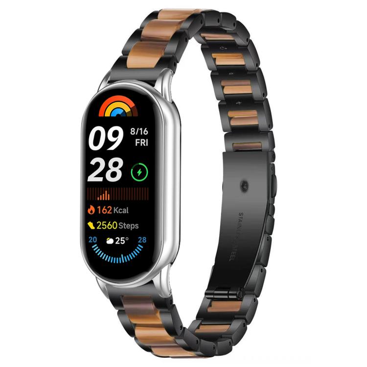 For Xiaomi Smart Band 10 / 9 / 8 xDfind Three Beads Metal Resin Watch Band