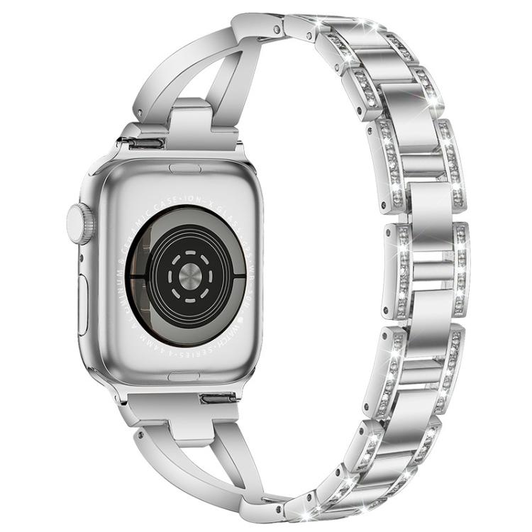 For Apple Watch 42 / 44 / 45 / 46 / 49mm xDfind X-Shaped Single Row Diamond Metal Watch Band