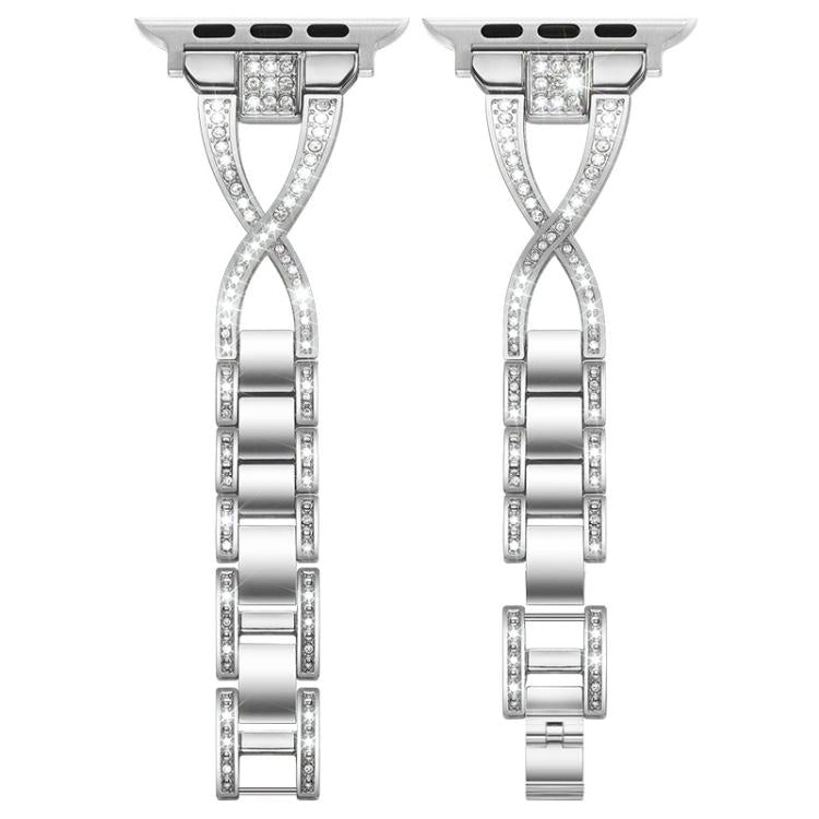 For Apple Watch 42 / 44 / 45 / 46 / 49mm xDfind X-Shaped Single Row Diamond Metal Watch Band