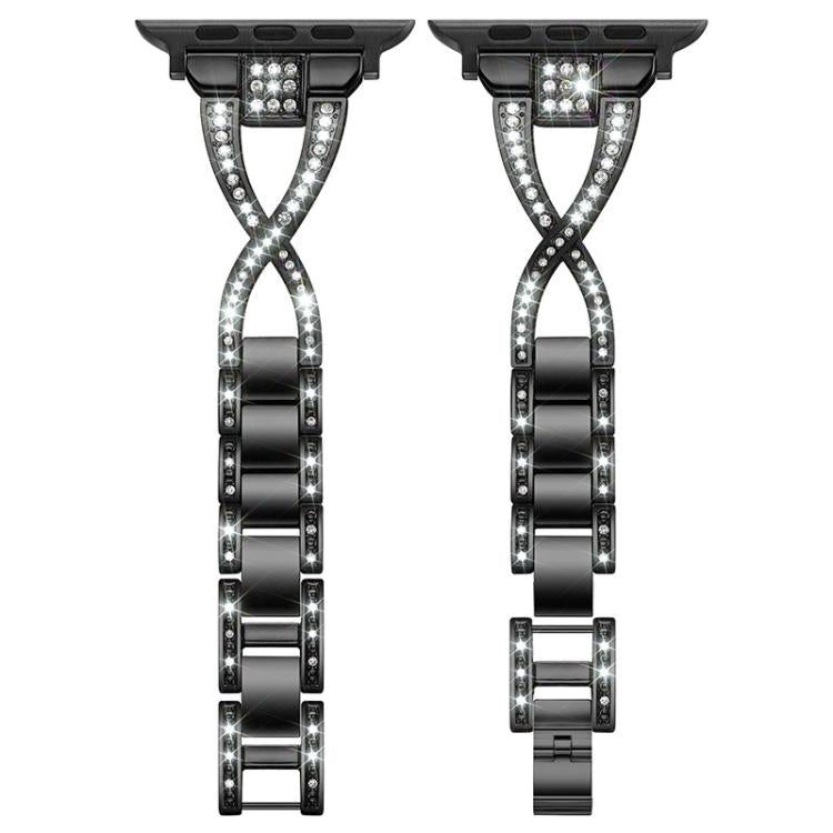 For Apple Watch 42 / 44 / 45 / 46 / 49mm xDfind X-Shaped Single Row Diamond Metal Watch Band