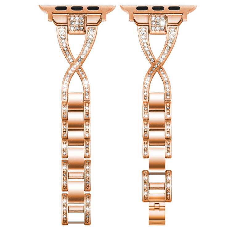 For Apple Watch 42 / 44 / 45 / 46 / 49mm xDfind X-Shaped Single Row Diamond Metal Watch Band