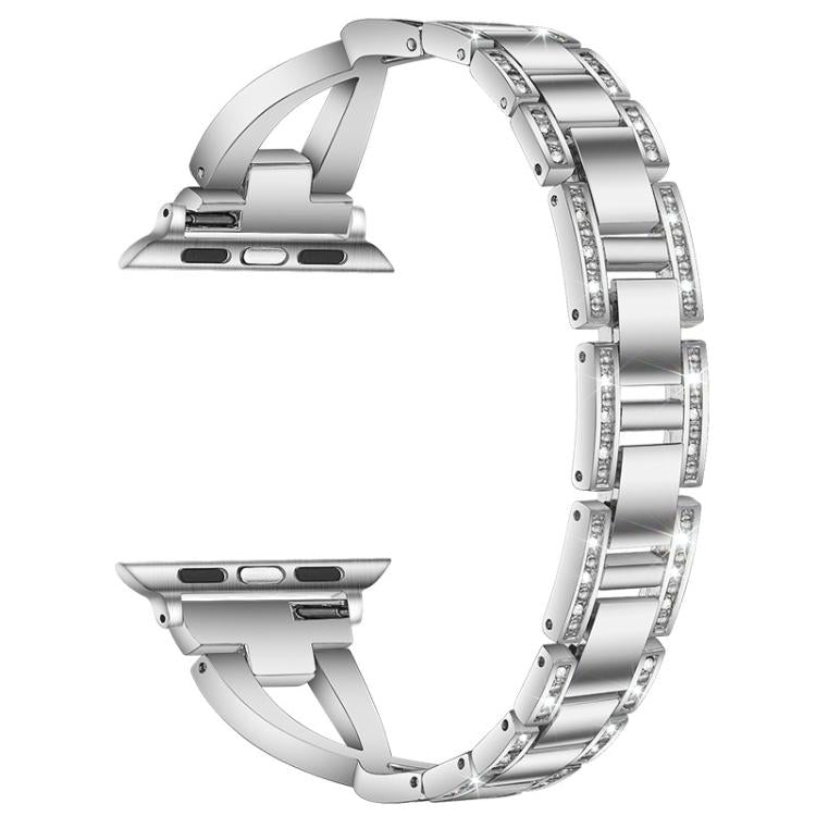 For Apple Watch 38 / 40 / 41 / S10 42mm xDfind X-Shaped Single Row Diamond Metal Watch Band