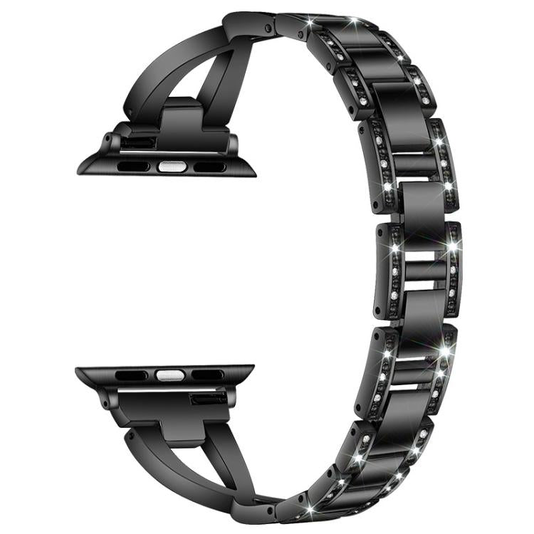 For Apple Watch 38 / 40 / 41 / S10 42mm xDfind X-Shaped Single Row Diamond Metal Watch Band