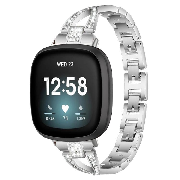 For Fitbit Versa 4 / 3 / Sense 2 / Sense xDfind X-Shaped Single Row Diamond Metal Watch Band