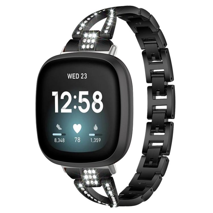 For Fitbit Versa 4 / 3 / Sense 2 / Sense xDfind X-Shaped Single Row Diamond Metal Watch Band