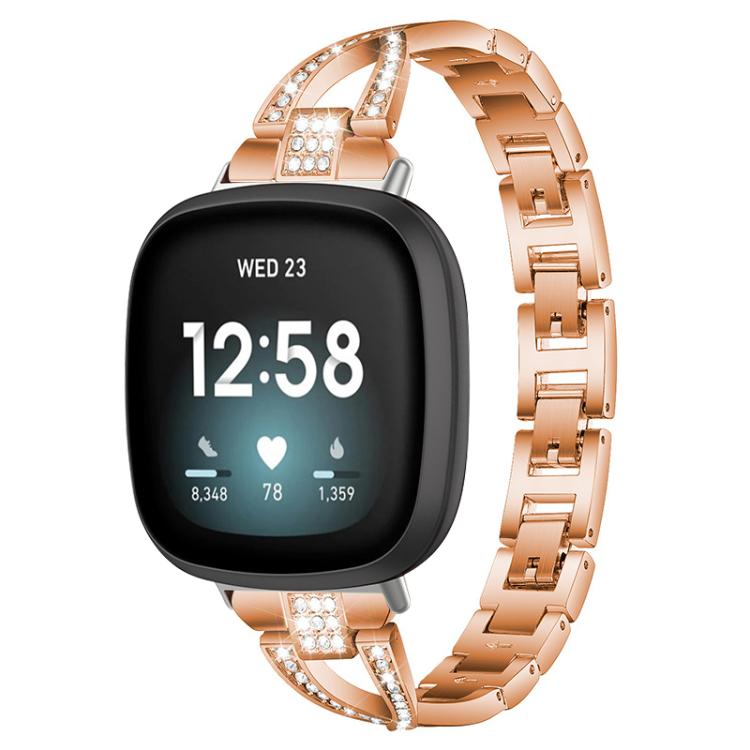 For Fitbit Versa 4 / 3 / Sense 2 / Sense xDfind X-Shaped Single Row Diamond Metal Watch Band