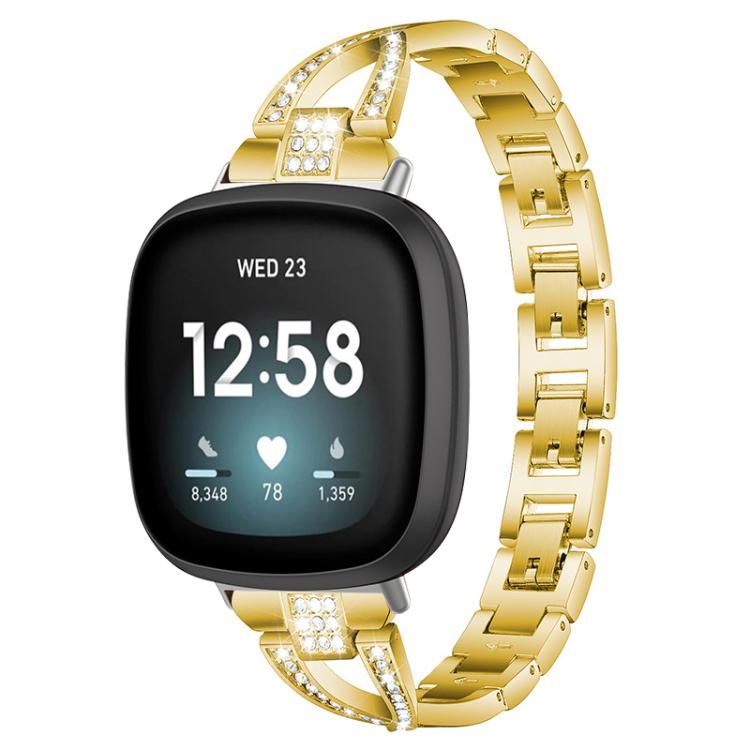 For Fitbit Versa 4 / 3 / Sense 2 / Sense xDfind X-Shaped Single Row Diamond Metal Watch Band
