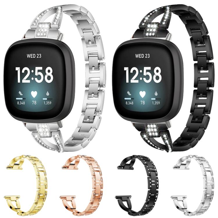 For Fitbit Versa 4 / 3 / Sense 2 / Sense xDfind X-Shaped Single Row Diamond Metal Watch Band