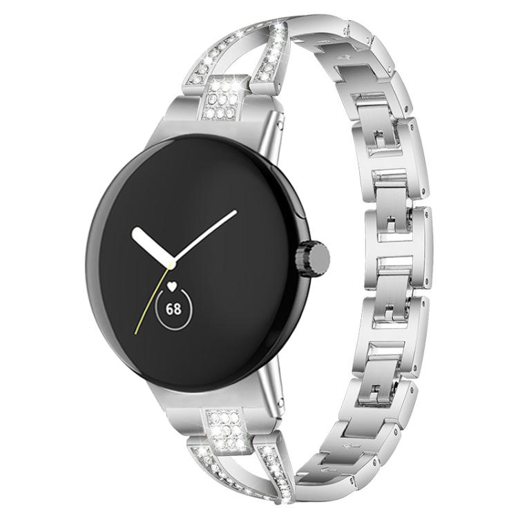 For Google Pixel Watch 4 / 3 / 2 / 1 41mm xDfind X-Shaped Single Row Diamond Metal Watch Band