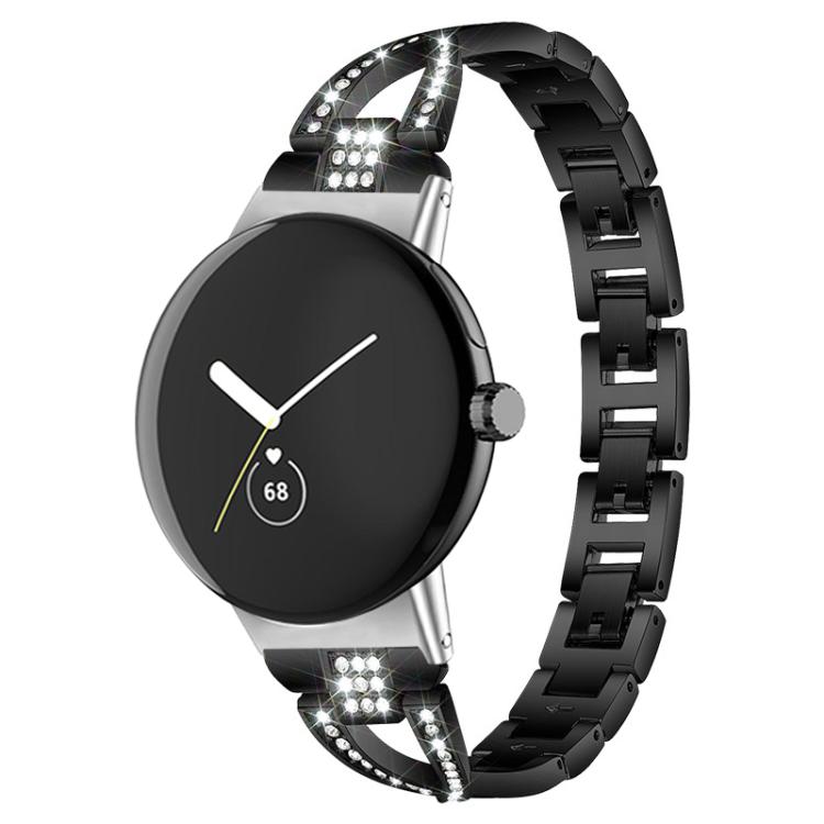 For Google Pixel Watch 4 / 3 / 2 / 1 41mm xDfind X-Shaped Single Row Diamond Metal Watch Band