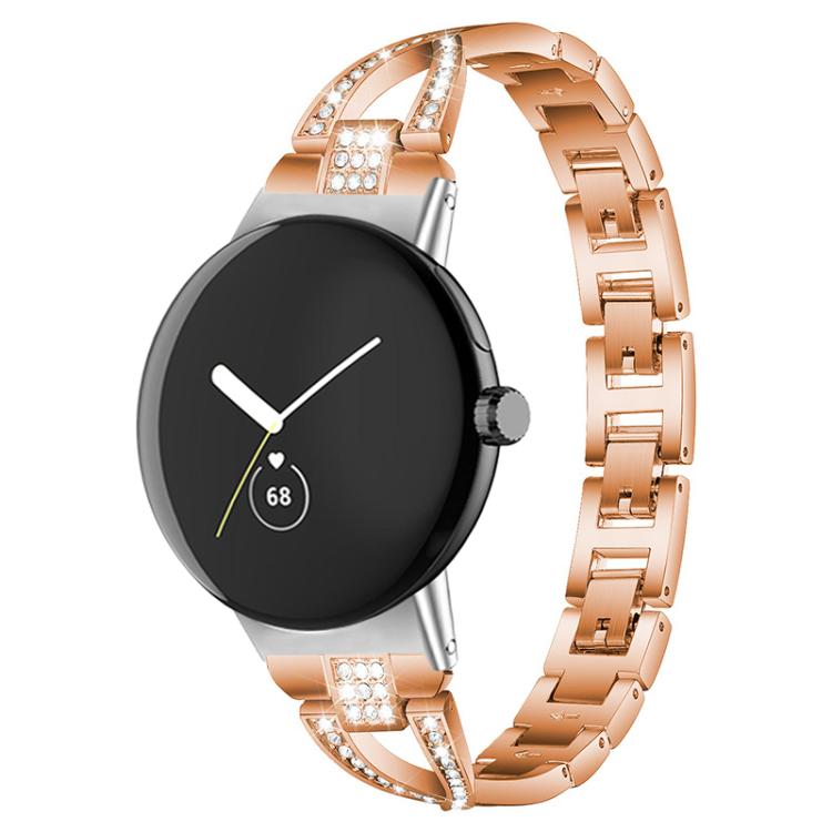 For Google Pixel Watch 4 / 3 / 2 / 1 41mm xDfind X-Shaped Single Row Diamond Metal Watch Band