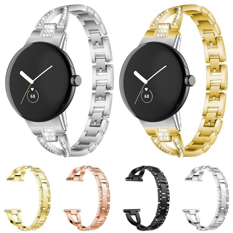 For Google Pixel Watch 4 / 3 / 2 / 1 41mm xDfind X-Shaped Single Row Diamond Metal Watch Band