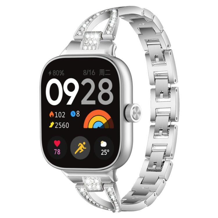 For Xiaomi Band 9 Pro/8 Pro/Redmi Watch6/5/4 xDfind X-Shaped Single Row Diamond Metal Watch Band