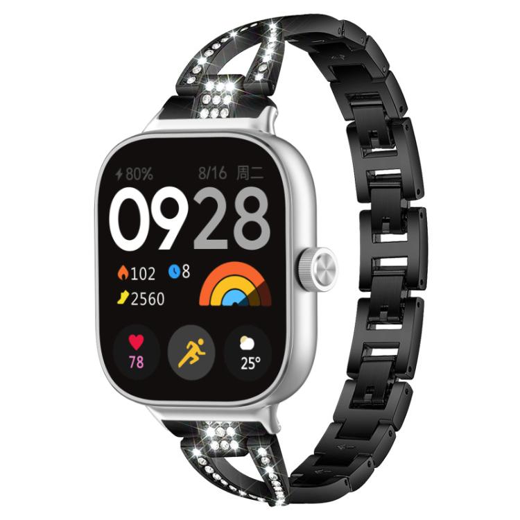 For Xiaomi Band 9 Pro/8 Pro/Redmi Watch6/5/4 xDfind X-Shaped Single Row Diamond Metal Watch Band