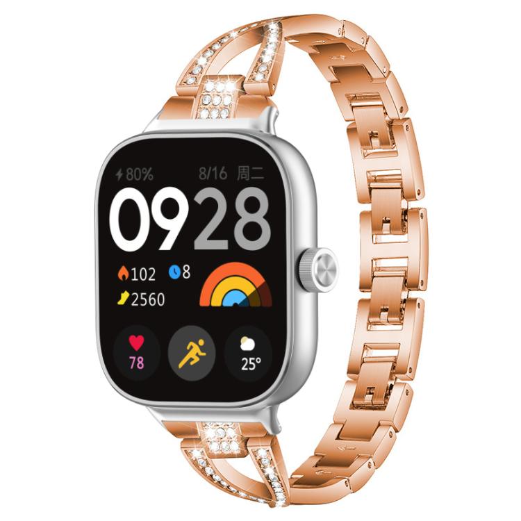 For Xiaomi Band 9 Pro/8 Pro/Redmi Watch6/5/4 xDfind X-Shaped Single Row Diamond Metal Watch Band