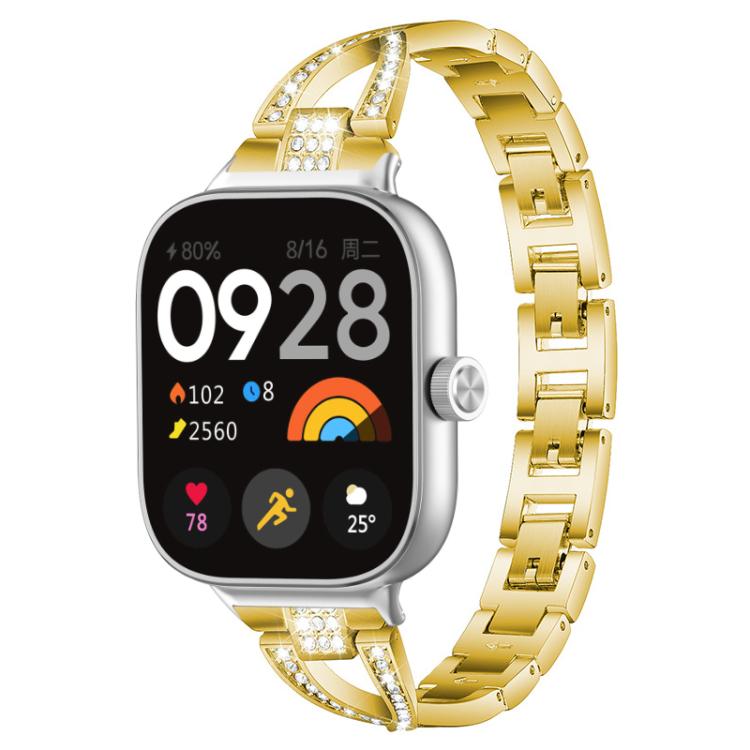 For Xiaomi Band 9 Pro/8 Pro/Redmi Watch6/5/4 xDfind X-Shaped Single Row Diamond Metal Watch Band