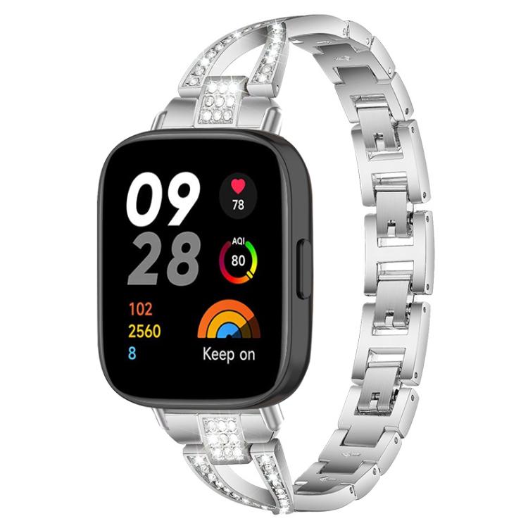 For Redmi Watch 3 xDfind X-Shaped Single Row Diamond Metal Watch Band