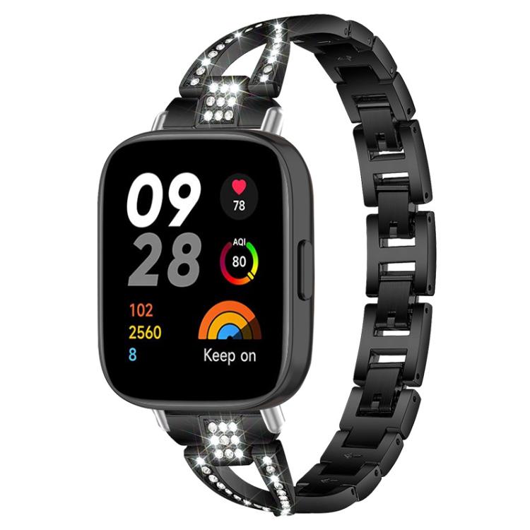 For Redmi Watch 3 xDfind X-Shaped Single Row Diamond Metal Watch Band