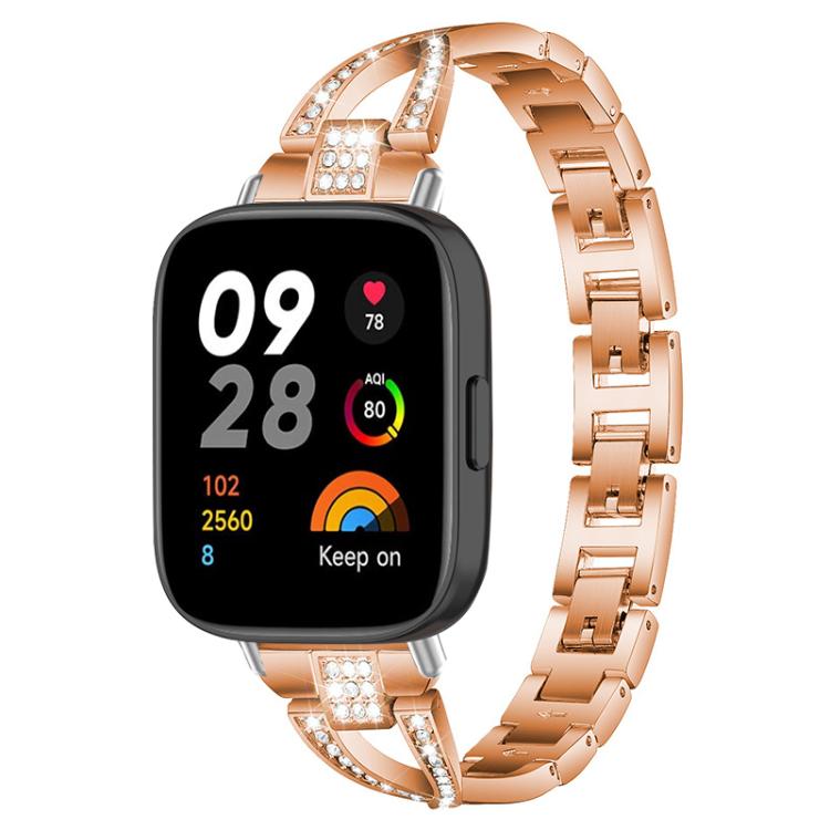 For Redmi Watch 3 xDfind X-Shaped Single Row Diamond Metal Watch Band