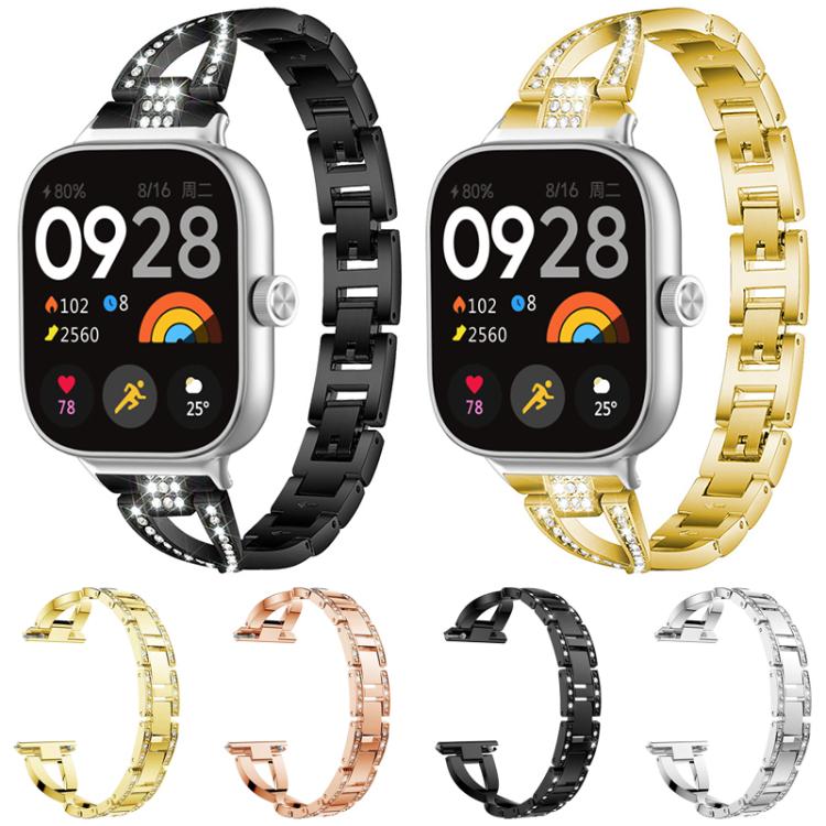 For Xiaomi Band 9 Pro/8 Pro/Redmi Watch6/5/4 xDfind X-Shaped Single Row Diamond Metal Watch Band