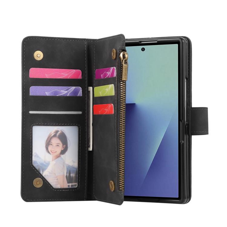For Samsung Galaxy Z Fold7 5G Multifunctional Frosted Zipper Wallet Leather Phone Case