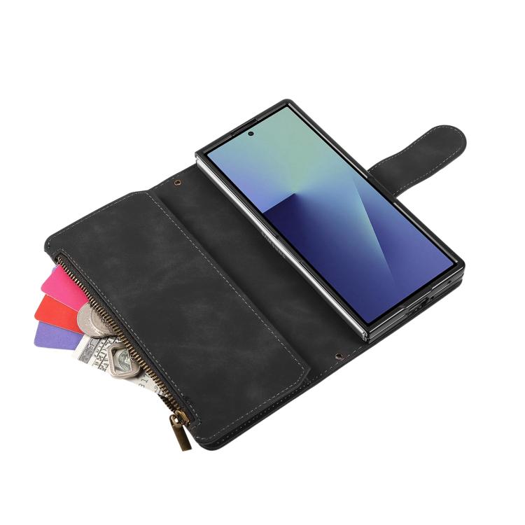 For Samsung Galaxy Z Fold7 5G Multifunctional Frosted Zipper Wallet Leather Phone Case
