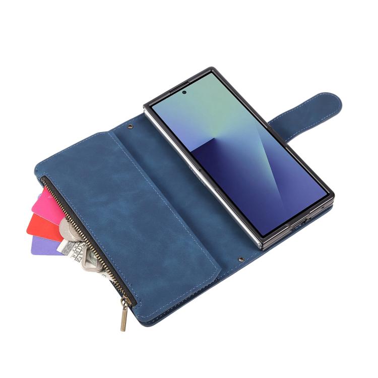 For Samsung Galaxy Z Fold7 5G Multifunctional Frosted Zipper Wallet Leather Phone Case