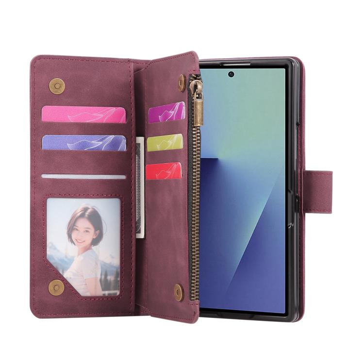 For Samsung Galaxy Z Fold7 5G Multifunctional Frosted Zipper Wallet Leather Phone Case