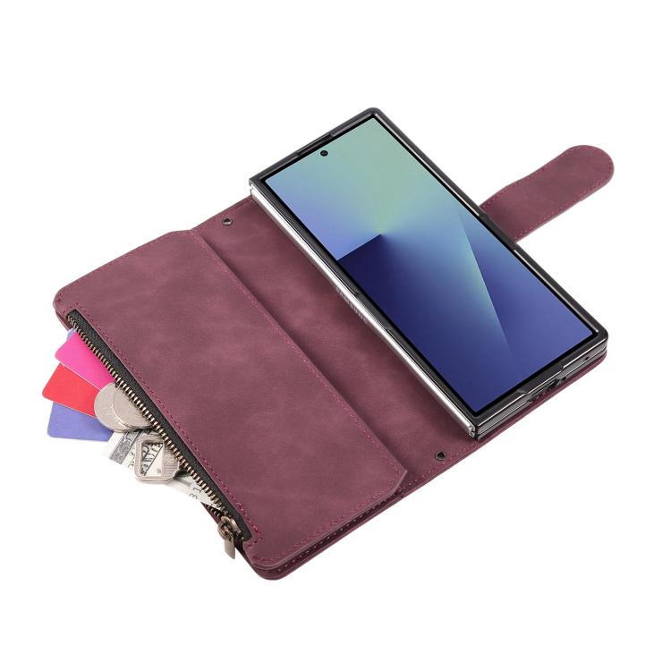 For Samsung Galaxy Z Fold7 5G Multifunctional Frosted Zipper Wallet Leather Phone Case