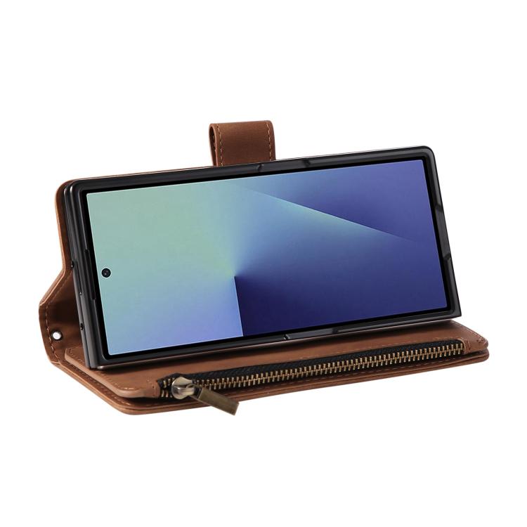 For Samsung Galaxy Z Fold7 5G Multifunctional Frosted Zipper Wallet Leather Phone Case