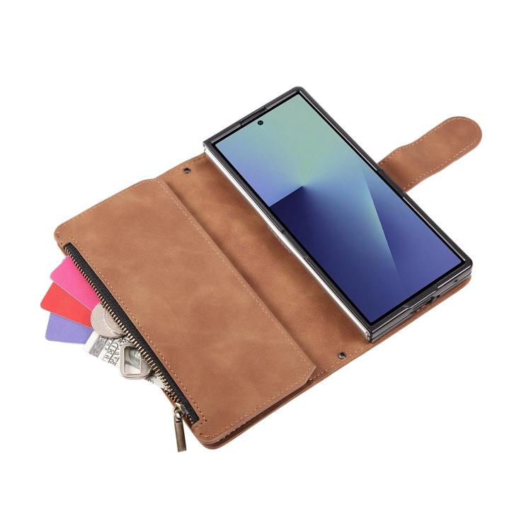 For Samsung Galaxy Z Fold7 5G Multifunctional Frosted Zipper Wallet Leather Phone Case