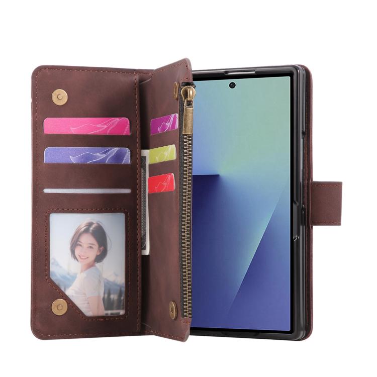 For Samsung Galaxy Z Fold7 5G Multifunctional Frosted Zipper Wallet Leather Phone Case