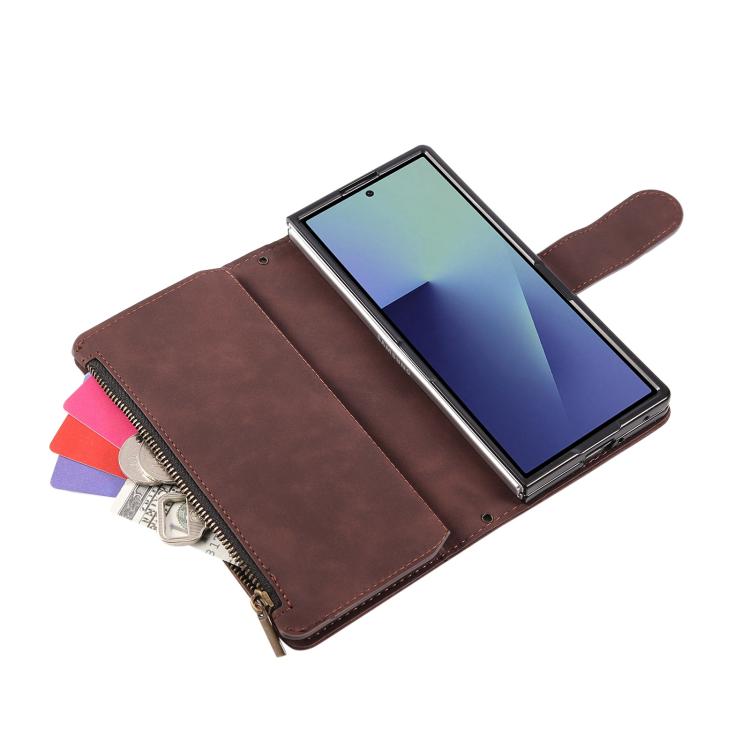 For Samsung Galaxy Z Fold7 5G Multifunctional Frosted Zipper Wallet Leather Phone Case