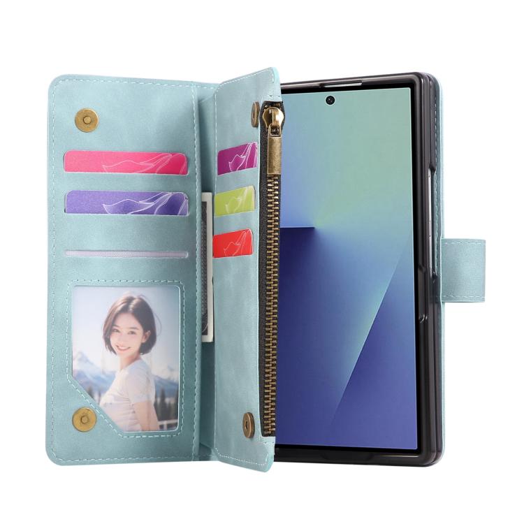 For Samsung Galaxy Z Fold7 5G Multifunctional Frosted Zipper Wallet Leather Phone Case