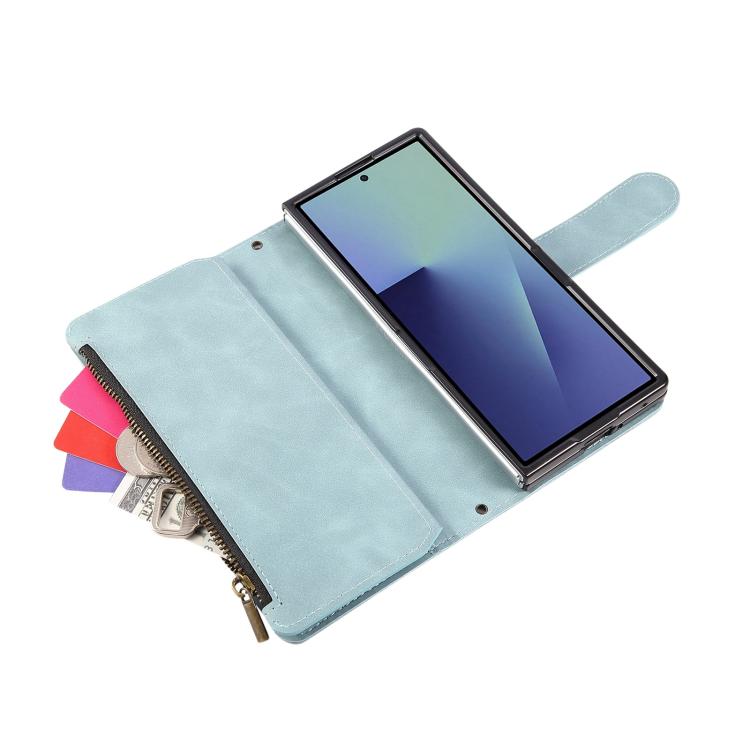For Samsung Galaxy Z Fold7 5G Multifunctional Frosted Zipper Wallet Leather Phone Case