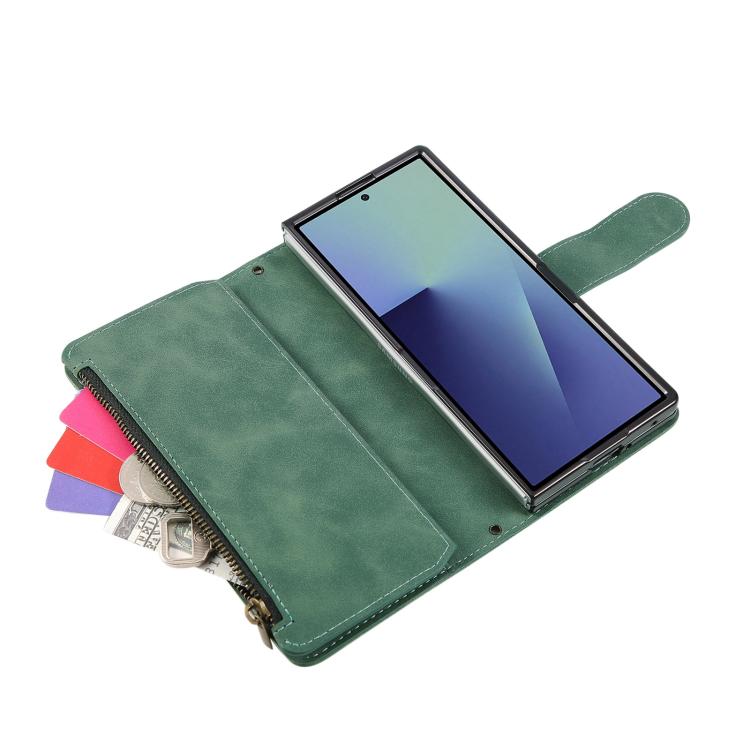 For Samsung Galaxy Z Fold7 5G Multifunctional Frosted Zipper Wallet Leather Phone Case
